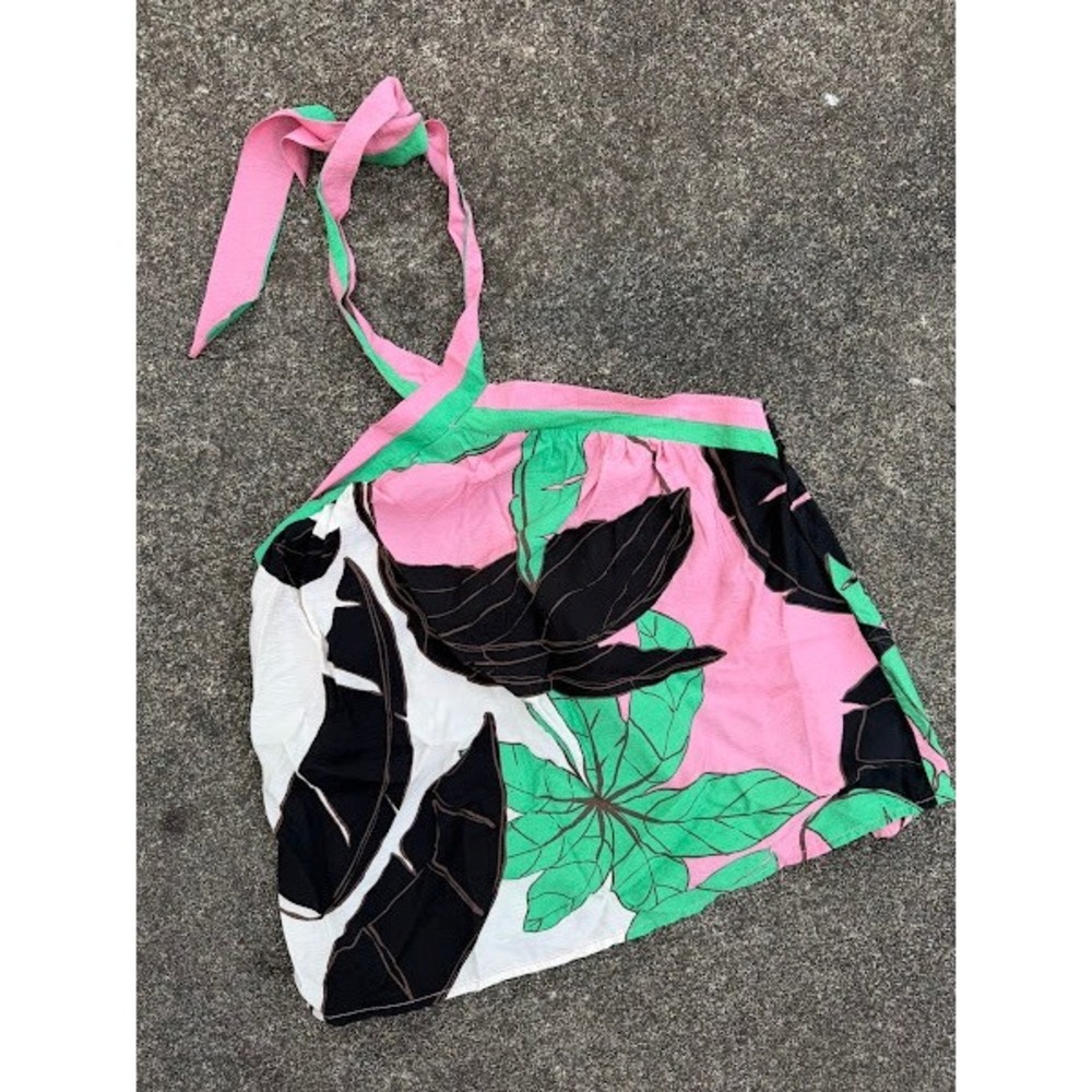 Sofia Jeans by Sofia Vergara Pink Green Tropical Leaf Halter Neck Top Medium